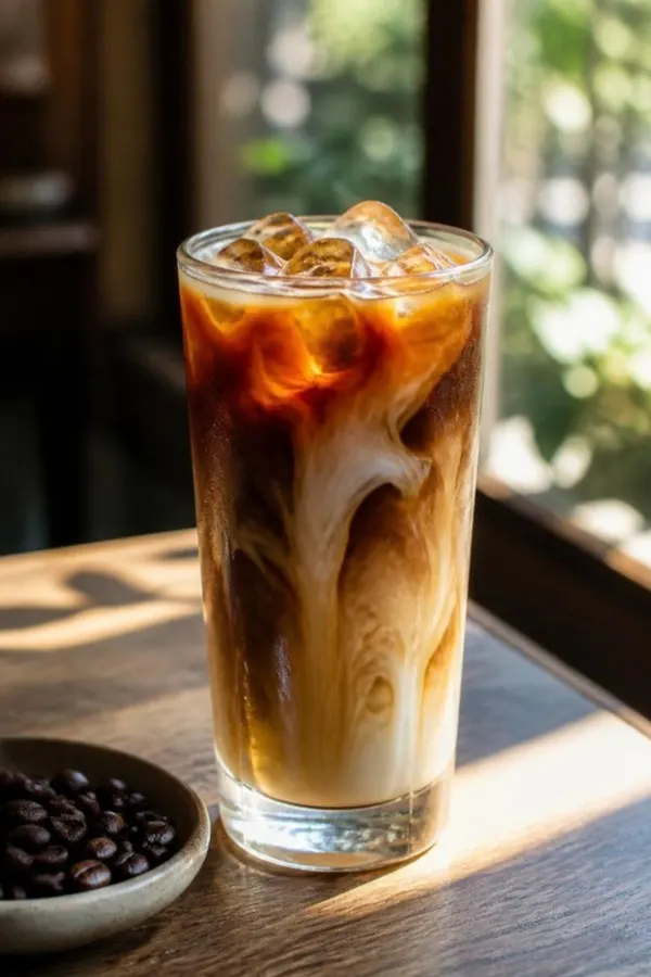Iced latte with a NeuCollagen stick pack mixed in